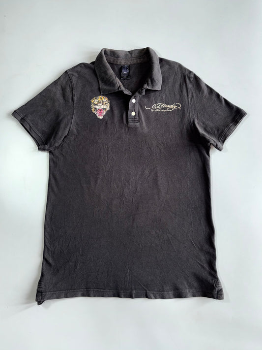 Ed Hardy by Christian Audigier Tiger Roar Polo Shirt W/ Rhinestones (L)
