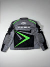 Grey & Black Motorcycle Racing Jacket with Neon Green Graphics & Sponsor Logos (3XL)