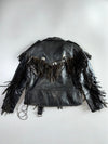 Genuine Pure Leather Fringe Biker Jacket (L)