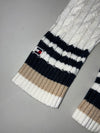 Tommy Hilfiger Cream Cable Knit Sweater with Navy Varsity Stripe Hem (S)