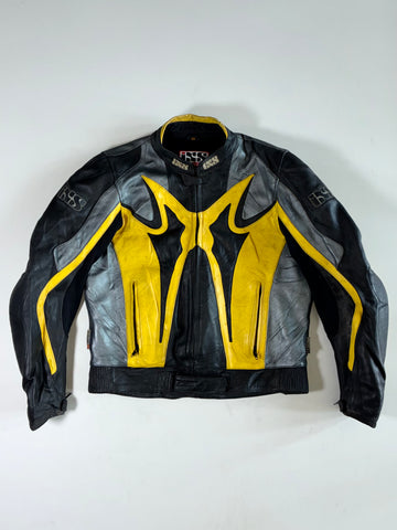 IXS Yellow Flame Genuine Leather Motorcycle Racing Jacket Padded (XL)