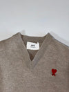 Ami Paris Ami de Coeur V-Neck Knit Sweater – Taupe Melange (XXS)