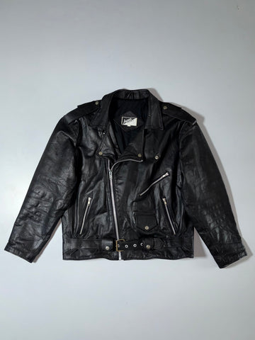 Awan Australia Biker Jacket Vintage Black Leather Biker Jacket (XL)