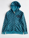 Y2K Big Train Blue Skull Print Studded Zip Hoodie (L)