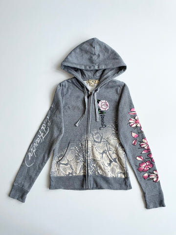 Ed Hardy Floral Snake Graphic Full-Zip Hoodie W/ Rhinestones women’s (XXS)