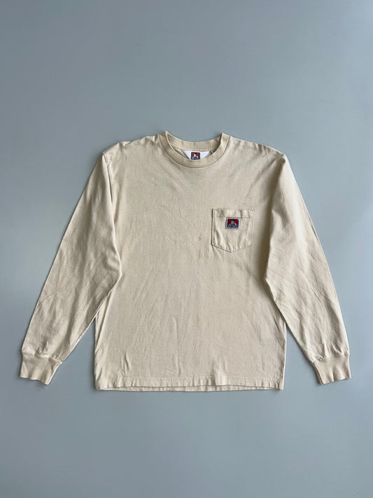 Ben Davis Heavyweight Long Sleeve Pocket T-Shirt in Cream (M)