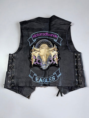 Vintage German Biker Club Leather Vest Motorradfreunde Eagles Patch, Chain Hardware (M/L)