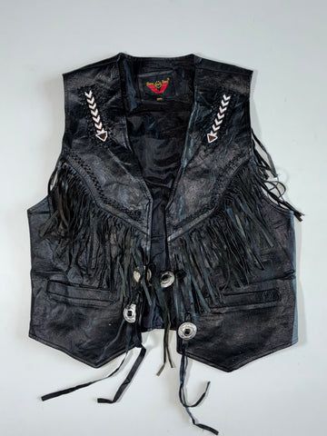 Euro Stars Western Fringe Leather Biker Vest (M)