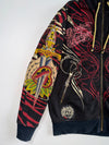 Christian Audigier Y2K Rhinestone Sugar Skull Tattoo Full-Zip Hoodie (M/L)