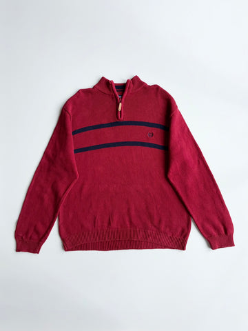 Chaps Striped Quarter-Zip Sweater – Burgundy/Navy (2XL)