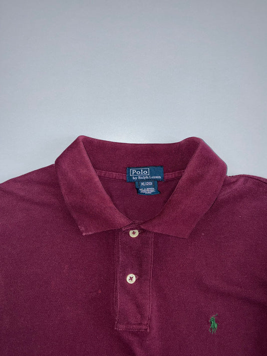 Polo by Ralph Lauren Vintage Pony Logo Long Sleeve Pique Polo Shirt Burgundy (M)