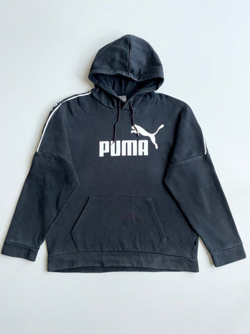 Puma Black Big Logo Hoodie – Taped Shoulder Stripe – (XL)