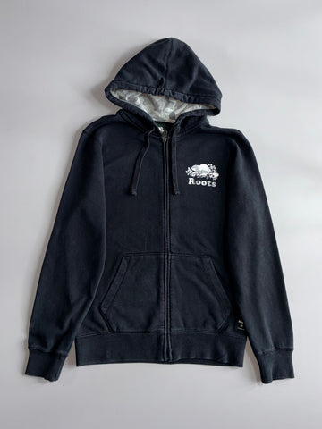 Roots Canada Zip-Up Hoodie Black Full Zip Hoodie with Camo Lined Hood  (S)