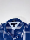 Tommy Hilfiger Navy Blue Plaid Short Sleeve Button-Up Shirt – Custom Fit, (XL)