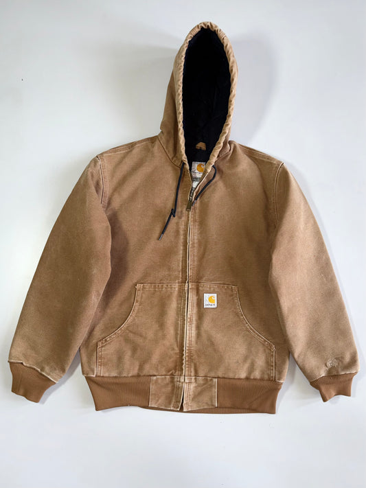 Carhartt Active Hooded Jacket Quilted Lined Faded Brown Duck Canvas (S/M)