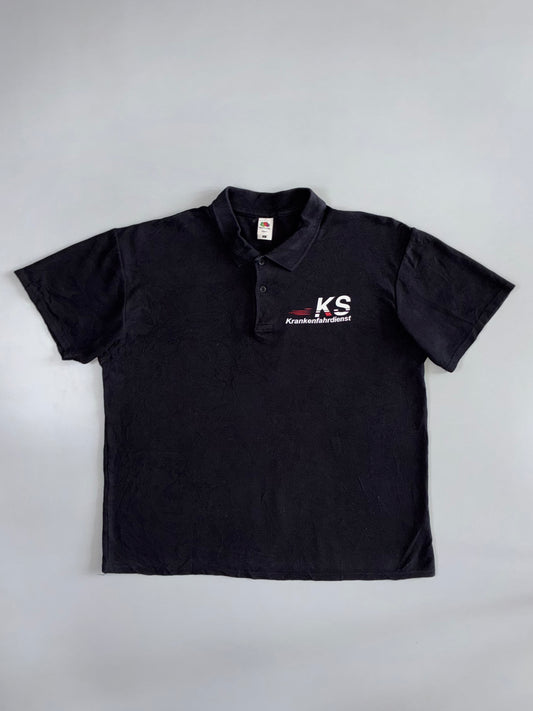 Vintage Black “KS Krankenfahrdienst” German Workwear Polo T-Shirt (XL)