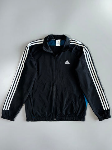 Adidas Climalite 3-Stripe Blue Side Panel Mesh-Lined Black Full-Zip Windbreaker Track Jacket (L/XL)