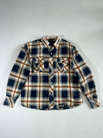 Speed and Strength Navy Plaid Armored Moto Riding Shirt with Vault Armor Paded (2XL)