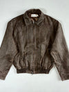 Areuban Distressed Brown Suede Zip Bomber with Contrast Stitching & Elastic Hem, (M)