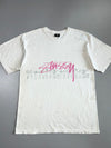 Stussy Pink Script Logo Line of People Figures Outline Graphic White Cotton T-Shirt (XL)