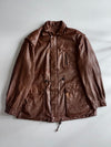 Vintage Brown Leather Field Jacket with Drawstring Waist (XL)
