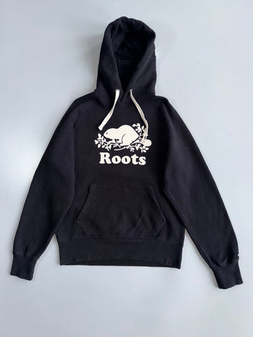 Roots Canada Black Beaver Logo Hoodie (L)