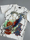 Vintage Christian Audigier Est. 1958 Barbed Wire Rose Rhinestone Graphic Tee (M)