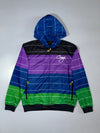 Coogi Striped Colorblock Hooded Track Jacket – Purple/Blue/Green Zip-Up, (2XL)