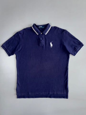 Polo Ralph Lauren Vintage Navy Big Pony Tipped Collar Polo T-Shirt (2XL)