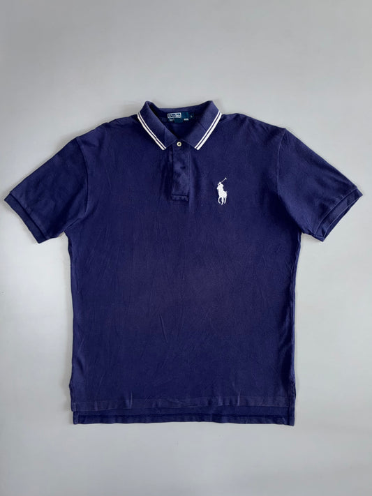 Polo Ralph Lauren Vintage Navy Big Pony Tipped Collar Polo T-Shirt (2XL)