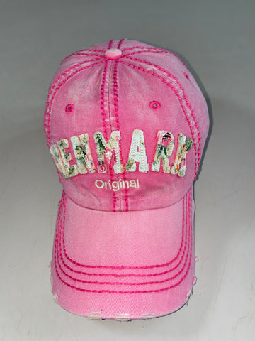 Robin Ruth Denmark Original Distressed Pink Cap with Floral Lettering (Adjustable)