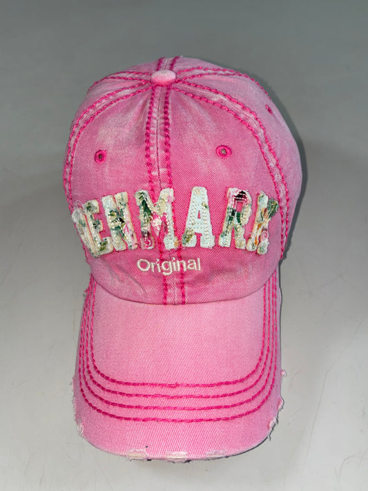 Robin Ruth Denmark Original Distressed Pink Cap with Floral Lettering (Adjustable)