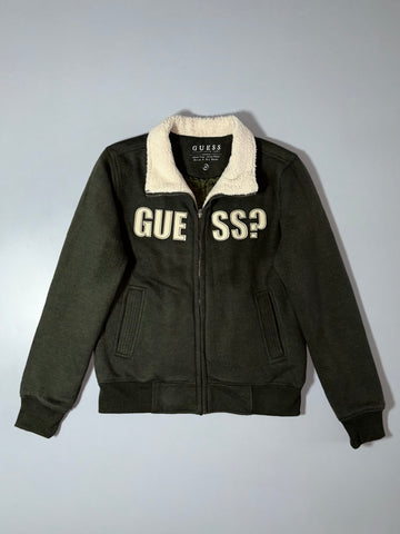 Guess Sherpa-Collar Spell-Out Jacket – Olive Green (M)