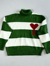 Ami Paris Green & White Striped Ami de Coeur Turtleneck Sweater (3XL/4XL)