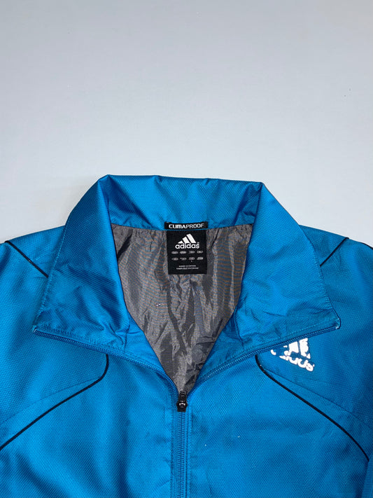 Adidas ClimaProof Vintage Blue & Navy 3-Stripe Full-Zip Windbreaker Jacket (L)