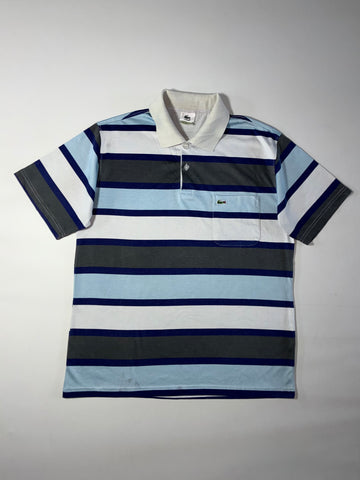 Lacoste Made in France Vintage Striped Pocket Polo Shirt – Blue/Grey (XL)