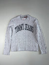 Tommy Jeans | Grey Cable Knit Varsity Logo Sweater | (2XL)