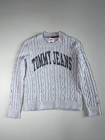 Tommy Jeans | Grey Cable Knit Varsity Logo Sweater | (2XL)