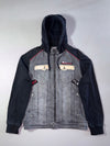 Y2K FUBU The Collection Grey Denim Hooded Hybrid Jacket (M)