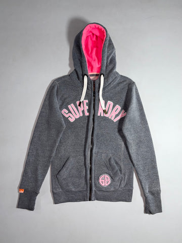 Superdry Grey & Neon Pink Applique Zip-Up Hoodie Women’s (S)