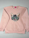 76 Speed Limit Embroidered Cat Face Crewneck Sweatshirt Pink  Women’s  (M/L)