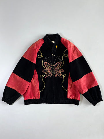 Butterfly Embroidered Velvet Bomber (Xl/2Xl)