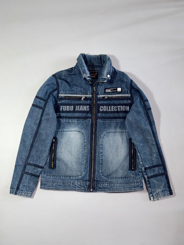 Y2K FUBU Jeans Collection Zip-Up Denim Moto Jacket (M)