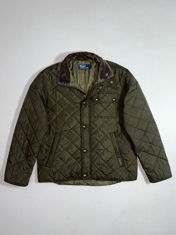 Polo by Ralph Lauren Olive Quilted Jacket with Brown Corduroy Collar  (M)