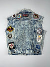 Vintage Revox Acid Wash Denim Biker Vest with Patches (M)