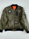 MA-1 Flight Bomber Jacket with Military Patches – Olive Green, Orange Lining (2XL)