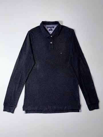 Tommy Hilfiger Charcoal Grey Long Sleeve Polo Shirt – Slim Fit, (M)