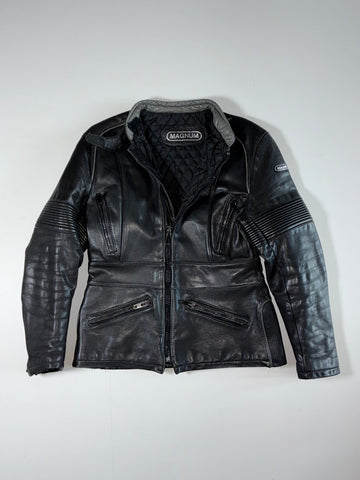 Vintage Magnum Leather Motorcycle Jacket – Black/Grey (Women's) (S)