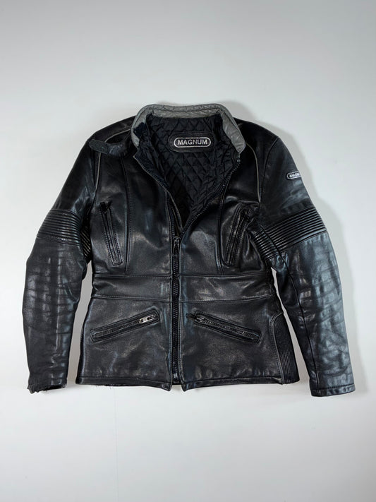 Vintage Magnum Leather Motorcycle Jacket – Black/Grey (Women's) (S)