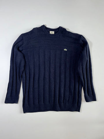 Vintage Lacoste Navy Ribbed Knit Crew Neck Sweater – (2XL)